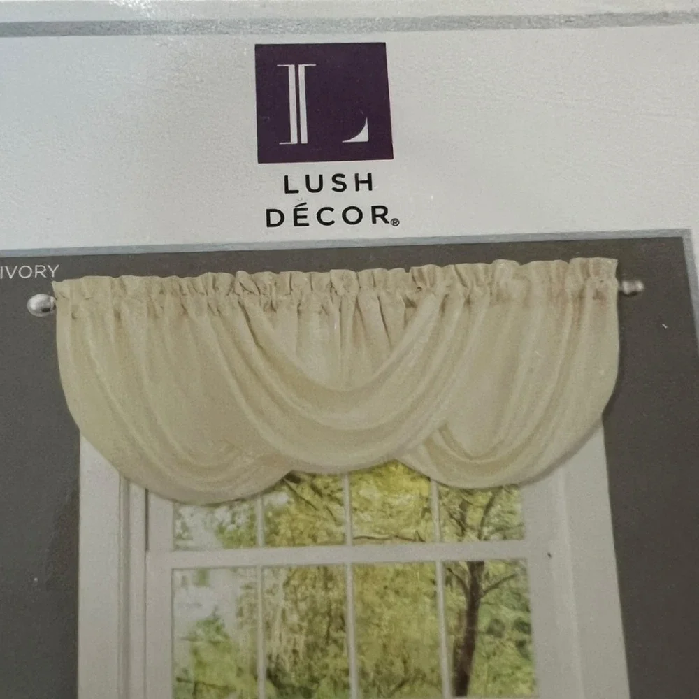 Lush Decor Lucia Window Valance Ivory 42x18 Set of 2 New Swag Ruffle C01677P12